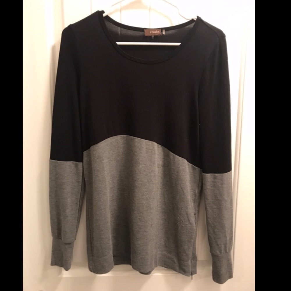 Black and grey color-blocked sweater
